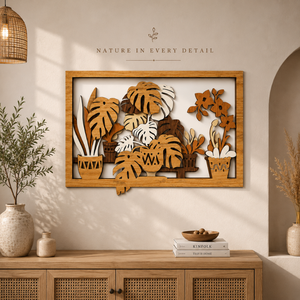 Arte Mural de Plantas Multicapa con Corte Láser de Lujo para Interiores de Casas Modernas |   Decoración de Pared Botánica de Madera Hecha a Mano Inspirada en la Naturaleza - Product Image 5
