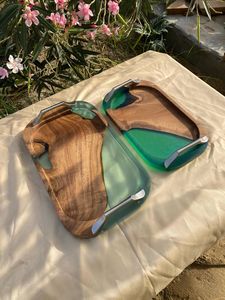 Elegant Handmade Resin And Wooden <b>Tray</b> For Modern Home Decoration And Contemporary Kitchen Serving Accessories - Product Image 1