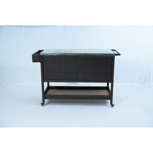 Gabinete de almacenamiento rodante de doble puerta para exteriores, tapa de vidrio de mimbre de ratán PE, Material de mimbre de ratán PE duradero para almacenamiento al aire libre - Product Image 1