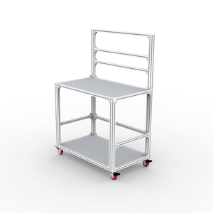 Poste de travail informatique multifonctionnel industriel en alliage d'aluminium et acier inoxydable, bureaux informatiques métalliques haut de gamme avec roulettes, anodisés - Product Image 1