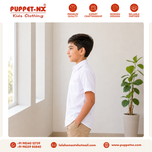 Chemise à manches courtes pour garçons, uniforme scolaire primaire Puppetnx, qualité supérieure, tissu polyester/coton blanc - Product Image 5