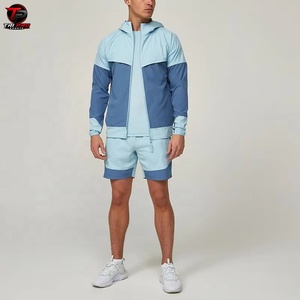 2026 Men Lightweight Windproof Jogging Tracksuit Set Hooded <b>Zip</b>-<b>Up</b> <b>Jacket</b> and Shorts Custom Logo Summer Sportswear - Product Image 1