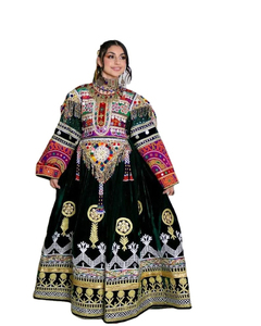 Robe afghane évasée pour femme, personnalisable, lavable, séchage rapide, nouveau design, tissu, dentelle antique, broderie de pièces de monnaie anciennes, bouton naturel - Product Image 1