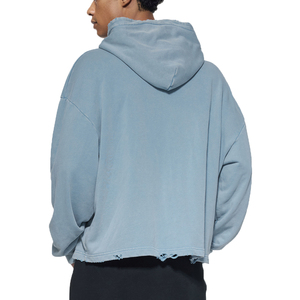 Sudadera con Capucha Corta Oversize Azul Claro para Hombre, de Algodón French Terry, Informal, para Otoño - Product Image 3
