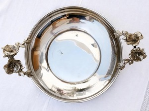Designer <b>Silver</b> Finished Floral Decorative Handle Display Bowl Perfect For Coffee <b>Tables</b> <b>Consoles</b> And Dining Displays From India - Product Image 5