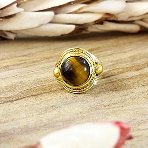 New Arrival Bohemia <b>Tiger</b> <b>Eye</b> <b>Ring</b> Tribal Brass Gemstone Women 18k Gold Plated Vintage Statement Band Wholesale/OEM/ODM - Product Image 6