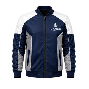 Custom <b>Men's</b> Navy Blue <b>White</b> Bomber <b>Jacket</b> Windproof Zip Up Flight <b>Jacket</b> Lightweight Polyester Casual Winter Coat OEM ODM - Product Image 2