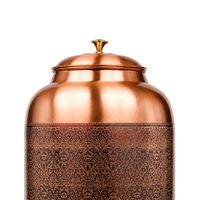 Distributeur d'eau en cuivre pur avec robinet, Matka artisanal martelé et gravé, Récipient de stockage d'eau ayurvédique pour la maison et le bureau