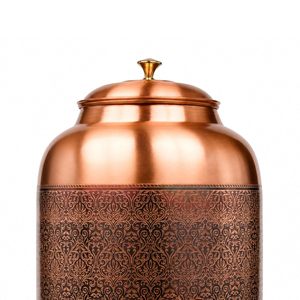 Distributeur d'eau en cuivre pur avec robinet, Matka artisanal martelé et gravé, Récipient de stockage d'eau ayurvédique pour la maison et le bureau - Product Image 2