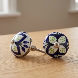 Porcelain Cabinet <b>Knob</b> Blue White Floral Design Industrial Style Bedroom Kitchen Drawer Handle Durable <b>Ceramic</b> Crackle Finish - Product Image 3