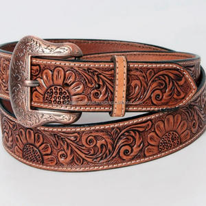 100% Customer Satisfaction Hand Carved Sunflower Embossed <b>Men's</b> Fashion Full Grain Cowhide Western <b>Leather</b> Tooling <b>Belt</b> - Product Image 2