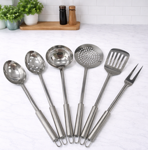Juego de utensilios de cocina de acero inoxidable de grado europeo al por mayor, acabado espejo, juego de cucharas y cucharones de cocina de alta resistencia con mango largo - Product Image 1