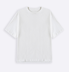 T-shirt pour homme en coton blanc à col rond, manches courtes, coupe classique, couleur unie, style décontracté, épaules tombantes - Product Image 1