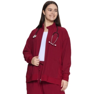 Blouse médicale pour femme, entièrement zippée, rouge, coton et polyester, uniforme d'hôpital avec stéthoscope - Product Image 6