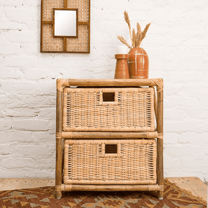 Wholesale Handwoven Rattan <b>Bedside</b> Table Two Drawer Nightstand Natural <b>Storage</b> Cabinet for Bedroom Vietnam OEM ODM - Product Image 1