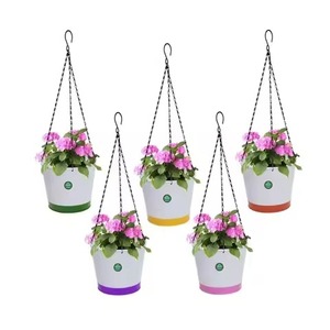 Ensemble de 8 pots de fleurs suspendus en métal coloré, jardinières modernes pour l'intérieur et l'extérieur avec finition thermolaquée, pot suspendu - Product Image 2