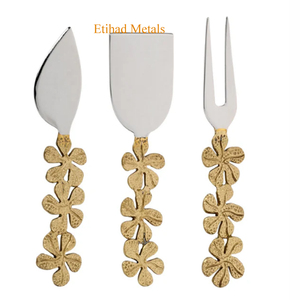 Cuchillos para Queso Dragonfly, Juego de 4 Cuchillos para Queso Premium Dorados, Acabado Plateado Mate, Mango Gris - Product Image 6