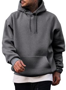 Sudadera con Capucha Oversize para Hombre, Gris Sólido, Algodón, Casual, con Bolsillos, Diseño para Otoño, Felpa de Algodón Grueso Personalizada - Product Image 2