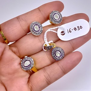 Premium Quality Polki Diamond Gold Polished 925 <b>Sterling</b> <b>Silver</b> Fine Jewelry <b>Set</b> Wedding Wear Ring <b>Earring</b> Pendant Jewelry <b>Set</b> - Product Image 2