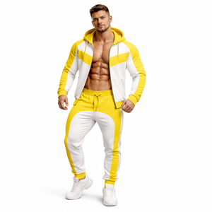 <b>Men</b>’s Yellow & <b>White</b> Hooded Tracksuit Set – Full Zip <b>Jacket</b> with Jogger Pants, Athletic Slim Fit Casual Gym Wear for <b>Men</b> - Product Image 2