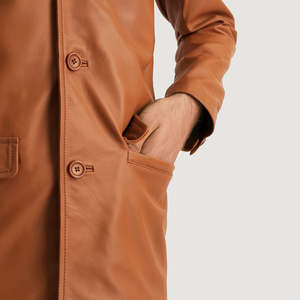 Blazer professionnel en cuir marron hiver, col montant, respirant, coupe droite, trois compartiments, pour homme - Product Image 2