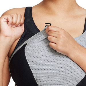 Soutien-gorge de sport pour femme, col ras du cou, dos nageur, maille respirante, coutures contrastées, maintien élevé, pour fitness et activités sportives, noir, gris uni, anti-humidité - Product Image 3