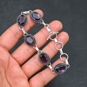 Bracelet unisexe de luxe réglable en argent sterling 925 avec diamant rouge de laboratoire, argent sterling plaqué argent 10x14 mm - Product Image 4