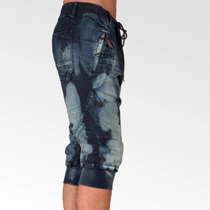 Shorts capri en jean délavé pour homme avec poches, taille mi-haute, fermeture à cordon, style décontracté - Product Image 3