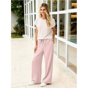 Ensemble décontracté chic pour femme, haut à manches courtes coupe ample, pantalon large, impression personnalisée - Product Image 2