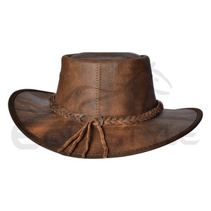 Sombrero de Vaquero de Cuero Genuino Marrón de Ala Ancha Unisex, Suministro al por Mayor OEM, Duradero, Estilo Casual de Invierno, Sombreros Australianos para Exteriores - Product Image 2