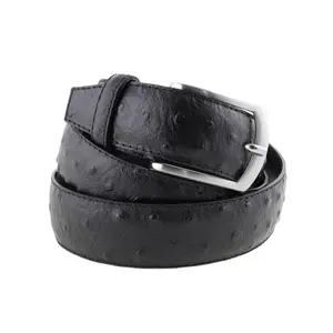 Cinturón italiano de lujo hecho a mano para hombre, piel de ternero negra con estampado de avestruz, 3,5 cm, 6 Unidades en Caja