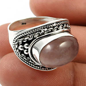 Natural Rose Quartz <b>Statement</b> Wedding Tribal <b>Ring</b> Made of Solid 925 Sterling <b>Silver</b> Boho Jewelry Perfect Anniversary Gift - Product Image 3
