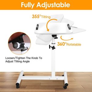 Mobile Standing Desk 90-Degree Tiltable Portable Overbed Bedside <b>Table</b> Height <b>Adjustable</b> Rolling Laptop Cart Computer Desks - Product Image 3