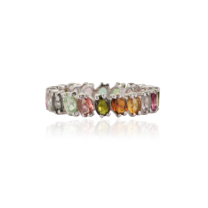 Factory High Grade 925 Sterling <b>Silver</b> Oval Cut Natural Multi Tourmaline Gemstone Full Eternity <b>Band</b> Unisex <b>Ring</b> - Product Image 5