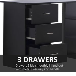 47\" Modern Home Office Computer <b>Workstation</b> Desk with 3-Tier Shelves and 3 Storage Drawers-Black - Product Image 5