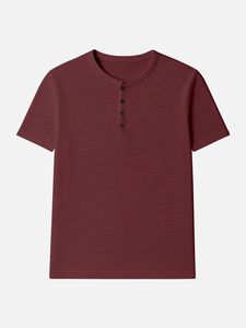 Men <b>Henley</b> T-Shirt 230G Knitted <b>Short</b> <b>Sleeve</b> Regular Fit Breathable 100% Cotton Solid Front Custom Logo Eco-Friendly Casual Wear - Product Image 3
