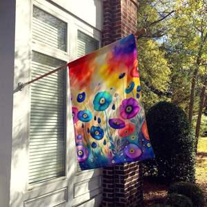 Grand drapeau de maison en polyester multicolore Bannière décorative de cour Oeuvre d'art Tenture murale Manchon de porche Décor de poteau pour la maison Anémones - Product Image 2