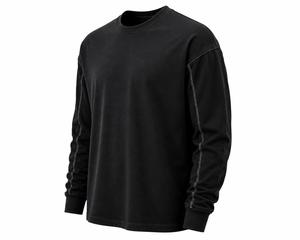 Sweat-shirt à col rond à manches longues pour homme, noir, coupe classique, décontracté, tricoté, couleur unie, hiver, 100% coton, séchage rapide - Product Image 4