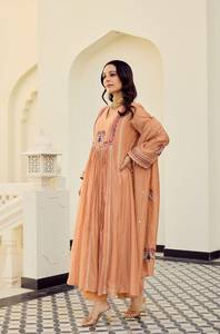 Designer Beautiful Embroidery Work Chanderi Silk <b>Top</b> With Chanderi Silk Pant And Chanderi Dupatta Fully Stitched Ready To Wear - Product Image 3