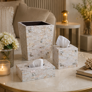 Luxury Mother of Pearl Bathroom Accessories Set | Handmade Tissue <b>Box</b> Waste <b>Bin</b> <b>Storage</b> Organizer for Eid Ramadan Wedding Decor - Product Image 4
