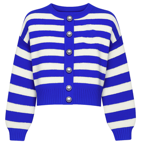 Cardigan en tricot rayé grande taille pour femme ZPB, avec logo brodé personnalisé en lettres grecques, boutonné, coupe oversize - Product Image 1