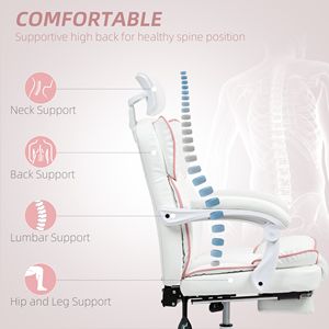 Sedia da Ufficio Direzionale in Pelle PU Bianca con Ruote Girevoli, Certificata BIFMA, Materiale in Rete, Reclinabile, con Poggiatesta e Poggiapiedi - Product Image 4