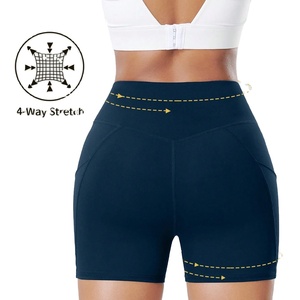 Pantalones cortos de yoga personalizados para mujer Pantalones cortos de entrenamiento de cintura alta con estampado de logotipo Pantalones cortos de gimnasio atléticos elásticos transpirables al por mayor - Product Image 6