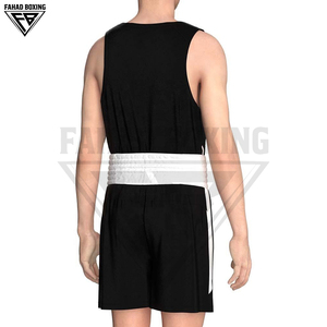 Uniforme de Boxeo Premium 100% Poliéster Satinado, Personalizado en Contraste Blanco y Negro, Conjunto de Camiseta sin Mangas y Pantalones Cortos para Hombre - Product Image 2