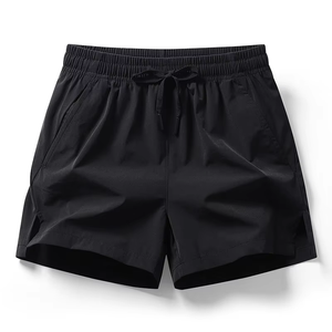 Shorts pour hommes à séchage rapide avec cordon de serrage, couleur unie, taille élastique, décontractés, sportifs, taille mi-haute, en tissu polyester tissé - Product Image 2