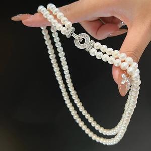 Collier original vintage exquis en forme de trèfle à quatre feuilles, collier en émail à l'huile, luxe léger, collier en perles de qualité supérieure - Product Image 4