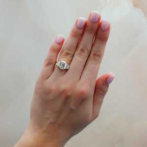 Emerald Cut Lab Grown Diamond Engagement Ring Art Deco Bar Bezel Wholesale 14K <b>Solid</b> Gold Custom 3 Carat 5 Stone Ring For Women - Product Image 5