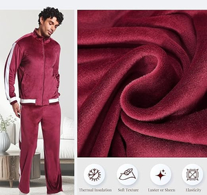 Hot Selling High Quality Maroon Color <b>Velvet</b> Printed <b>Jacket</b> Pant Joggers Autumn Elastic Waist <b>Men</b> Tracksuit Set Acid Wash - Product Image 4