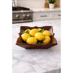 Handcrafted Teak Wood Geometric Bowl - Wholesale Artisan Home <b>Decor</b> - Product Image 5