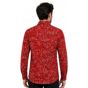 เสื้อเชิ้ตทำงานแขนยาวลายพิมพ์เพสลีย์สีแดงสำหรับผู้ชาย ผ้าฝ้ายระบายอากาศ แฟชั่นยูนิฟอร์ม - Product Image 5